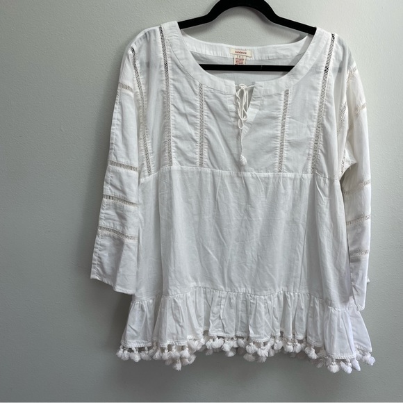 Sundance tunic long sleeve eyelet tassel boho peasant size small white - Picture 1 of 9